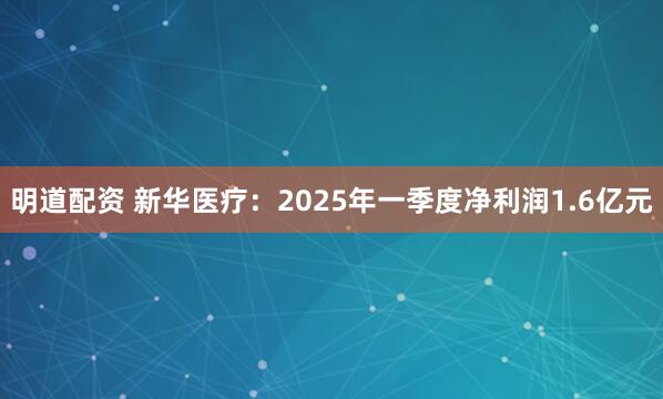 明道配资 新华医疗：2025年一季度净利润1.6亿元